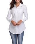 fuinloth White Shirts for Women Long Sleeve Button Down Shirt Classic Fit Elegant Ladies Blouses with Pockets White XL