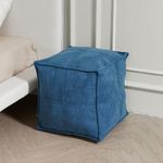 Louis Donné Unstuffed Square Pouf Cover, Luxurious Premium Fabric Ottoman Cover in Jewel Blue Scratch & Dirt Resistant with Hidden Storage, Stylish 17.7" Foot Rest Cover for Living Room Bedroom