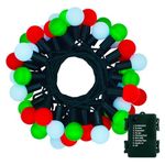 BSGlobal Christmas String Lights Battery Powered 16.4Ft 50LED Red White Green Globe String Lights with Timer 8 Modes Waterproof Fairy String Lights for Indoor Xmas Tree Holiday Party Outdoor Decor