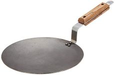 Amazon Brand - Solimo Iron Concave Tawa 25 cm, Tava for Roti/Chappati/Naan with Strong Wooden Handle Black 100% Toxin-Free, Naturally Non-Stick, Long Lasting|Induction and Gas Stove Compatible