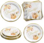 Thanksgiving Paper Plates - Fall Party Supplies - Fall Paper Plates and Napkins - Pumpkin Paper Plates - Pumpkin Party Supplies - Holiday Tableware Set Includes Plates Napkins | Kit for 24