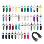 Juanya 50pcs Bullet Shape Hexagonal Healing Pointed Chakra Beads Quartz Crystal Gemstone Pendant Necklace, Assorted Color
