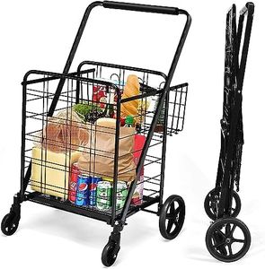 Costway Folding Shoping Cart with 360° Swivel Wheels, Soft Foam Covered Handle,150 kg Capacity, Portable Folding Shoping Cart for Groceries,Versatile Rolling Utility Cart for Laundry, Grocery