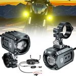 Kewig Motorcycle Auxiliary LED Light Kit Driving Spotlights White/Amber Fog Light with Mount Brackets Wire Harness Waterproof 60W Offroad Work Lights Compatible with Motorcycle J-eep Car Truck