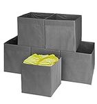 MATANA 6 Storage Boxes (Foldable) - Fabric Cube Canvas Storage Unit for Baby Clothes, Home and Wardrobe Organisers - Grey, 33cm x 33cm x 37cm