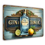 Gin & Tonic Bar Sign - Wall Art for Pub, Tiki Bar, Kitchen, Restaurants, Man Cave, Garden, Indoor/Outdoor Plaques - 300mm x 200mm