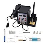 TXINLEI 898D 110V Solder Station, 2 in 1 SMD Hot Air Rework Station Solder Gun and Soldering Iron with 12pcs Soldering Tips,Tweezers, Desoldering Pump