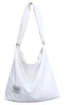 Covelin Women's Retro Large Size Canvas Shoulder Bag Hobo Crossbody Handbag Casual Tote White