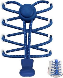 7STROBBS 2 PAIRS No Tie Elastic Trainer Laces, Easy Lock Shoelaces for Sport Running Walking Boots, Converse Shoe Lace for Adults Kids Women Mens Blue