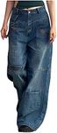 Women Wide Leg Pants Jeans High Waist Baggy Jeans Loose Boyfriends Stretch Jeans Fashion Y2k Teen Girls Denim Pants, A02_blue, Medium