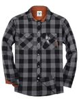 TARAINYA Men's Flannel Corduroy Lined Button Down Shirt Plaid Casual Shirt with Pockets Grey Black L