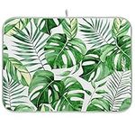 Dish Drainer Mat for Kitchen Counter Tropical Green Palm Monstera Leaves Dish Drying Mat 18 x 24 inch Dish Dry Mat Bottles Dish Dry Pad Protector for Kitchen Countertops