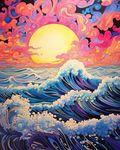 TISHIRON Colorful Waves Painting Paint by Numbers for Adults,Sea at Sunset Oil Painting DIY Digital Art Artwork with 3 Paintbrushes and Acrylic Paint 16x20 Inch (Without Frame)