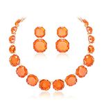 Ever Faith Orange Color Rhinestone Statement Choker Necklace Earrings Set, Round Crystal Boho Art Deco Costume Jewellery Sets for Women
