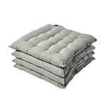 HOMESCAPES Grey Seat Pads for Dining Chair, Set of 4 100% Cotton Chair Pads with Straps, 40x40 cm