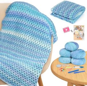 Aeelike Blanket Crochet Kit for Beginners, Super Easy Crochet Blanket Kit with Soft & Colorful Gradient Yarns Detailed Video Tutorials Crocheting Accessories, Aurora Blue Gradient & Ideal Gift