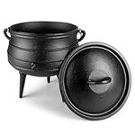 Cast Iron Pre-Seasoned Potjie African Pot, 7 Quarts With Wooden Crate