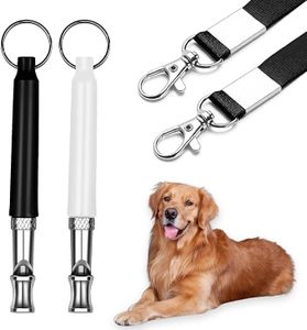 SPECIALISTTRIAN 2 Pcs Dog Ttraining Whistles，Professional Recall Dog Training Whistles，Adjustable Silent Dog Whistle，with Lanyard，Black and White