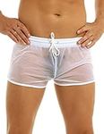 iEFiEL Men's See Through Drawstring Boxer Briefs Shorts Transparent Sexy Underwear Trunk White S