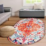 Boho Tribal Area Rug 4'x6', Washable Distressed Large Oval Rug Throw Mat Soft Faux Wool Bohemian Bedroom Rug Nursery Carpet Orange Rug Accent Rugs for Living Room Dining Entrance Home Decor