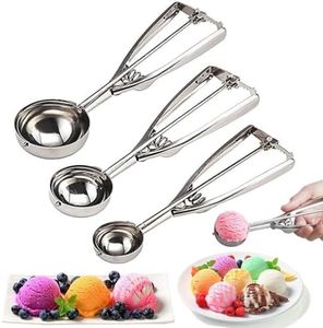 iDopick Cookie Scoop Set of 3, Ice Cream Cookie Dough Scoop, Ice Cream Scooper with Trigger Release, Small/Medium/Large Stainless Steel Ergonomic Handle Cookie Dough Scoop Heated Baking Supplies