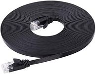 Cat6 Ethernet Cable 7.6 m / 25 ft Black Flat Network Internet Cord with Cable Clips - Ikerall RJ45 Connector High Speed Flat Internet Cable 7.6 Meters (Support Cat5e cat5)