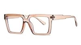 SOOLALA Womens Mens Blue Light Blocking Square Reading Glasses Fashion Eyeglasses, Tea, 1.0