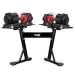 Yes4All Set 55 Lbs Pair Red Selectorized Dumbbell with Stand, 5 in 1 Free Weights Dumbbell with One Second Dial Handle for Different Workout Levels