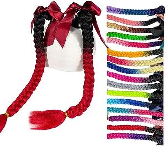 Hai Hong Helmet Pigtail Motorcycle Helmet Ponytail Bicycle Helmet Braids Hair Tails Used for Any Helmets/Suction Cup Reusable Design 2PCS(Helmet Not Included) (Black-Red)