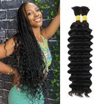 Datanala Human Braiding Hair 18Inch Deep Wave Bulk Human Hair for Braiding 2Bundle/100g 100% Unprocessed Brazilian Virgin Wet and Wavy Human Hair Extensions for Boho Braids (1B#, 18Inch)