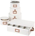 StorageWorks China Storage Containers, Hard Shell China Storage Boxes for Dishes, Plates and Mugs, Stemware Storage Cases, Holds up to 12 Place Setting, Foldable and Stackable Organizer, 5 Pack, Beige
