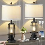 Modern Table Lamps, Industrial 3-Way Dimmable Bedside Lamp with USB A+C Ports & AC Outlet, Touch Control Rustic Nightstand Lamp LED Night Light for Living Room Bedroom Decor Home(4 Bulbs Included)