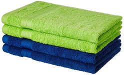 Amazon Brand - Solimo 100% Cotton 4 Piece Hand Towel Set, 500 GSM (Iris Blue and Spring Green)