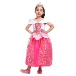 Girls Aurora Sleeping Beauty Princess Dress with Tiara,Pink Princess Fancy Dress 5-6years