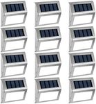 GIGALUMI 12 Pack Solar Deck Lights,3 LED Solar Stair Lights,Outdoor LED Step Lighting Stainless Steel Waterproof Led Solar Lights for Step/Stairs/Pathway/Walkway/Garden-(Cold White)