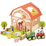 New Classic Toys 10850 Wooden Farm House Playset Educational Perception Toy for Preschool Age Toddlers Boys Girls, multicolor
