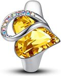 Leafael Infinity Love Women's Adjustable Heart Ring with Citrine Topaz Yellow Birthstone Crystal for November, Healing Stone for Happiness, Jewelry Gifts for Women, Silver-tone, Open End, Size 6.5-10