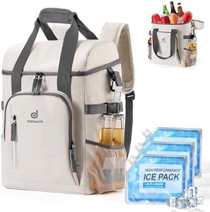 Odoland Cool Bag 22L with 3 Ice Pack - Insulated Cooler Backpack 30 cans Waterproof Hand Thermal Bags with Bottle Opener for Camping, Travel, Picnic and Fishing Hrey