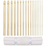 Curtzy Bamboo Crochet Hooks with Cotton Roll Case (16 Sizes) - Hooks Measures 15cm/6 inches - Sizes 2mm to 12mm - Wooden Crochet Hook Set for Crocheting Projects - Beginners to Experts