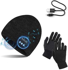 TAGVO Gorro Bluetooth V5.0 con Conjunto de Guantes con Pantalla táctil, Gorro de música inalámbrico de Punto cálido de Invierno con micrófono inalámbrico para Correr esquí Senderismo,Regalo Navidad