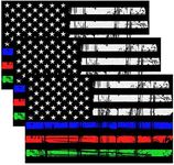 Creatrill Reflective Tattered Thin Blue Red Green Line Decal Matte Black - 3 Packs 3x5 in. American USA Flag Decal Stickers for Cars, Trucks, Hard Hat, Support Police Fire Officers Military Troops