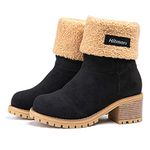 NEOKER Winter Suede Boots Womens Ladies Fur Chunky Block Elegant Heel Lined Ankle Booties Outdoor Snow Boots Vintage Shoes 6cm Black 43