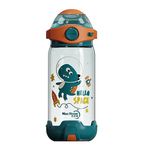 Panchhi Store 650Ml Water Bottle With Straw For Kids Sipper Bottle For Kids One-Click-Open Leak-Proof Locking Flip Lid For School Picnic Travel Home Cartoon Print Bottle Green - Plastic