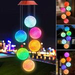 Topspeeder Wind Chimes Crystal Ball Solar Wind Chimes Color-Changing Outdoor Waterproof Wind Mobile Led Solar Powered Wind Chimes Outdoor Decor, Yard Decorations