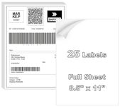 BESTIKER Full Sheet Labels 8.5” x 11” Shipping Address Labels, Printable White Sticker Paper for Laser & Inkjet Printers Self-Adhesive Label [25 Sheets]