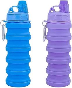 YCTMALL Collapsible Water Bottles Two Pack Travel Sports Portable Sport Water Bottle comes with mountaineering Buckle 500ml silicone Water-proof camping water bottle (Blue and Pueple Color)