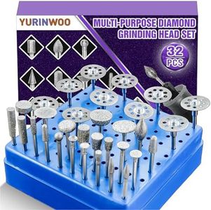 Diamond Grinding Bit Set for Dremel, Rotary Tool Grinding Cutting Wheel 1/8” Shank for Stone Glass Tile Jewelry Engraving Rock Etching Masonry Carving Metal Wood - 32Pc