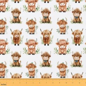Highland Cow Upholstery Fabric for Chairs | Cartoon Western Animals Outdoor Fabric by The Yard 362"x63", Farmhouse Farm Cowboy Longhorn Bull Waterproof Fabric