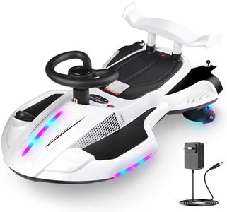 12V Electric Wiggle Car Ride On Toy, Swing Car with Pedal, for Kids from Ages 3 and Up, Birthday Gifts for Boys and Girls, Anti-Rollover, Flashing Wheels, Bluetooth, 140Lbs (Black+White)