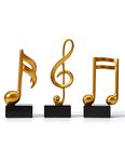 Amoy-Art 3pcs Music Note Ornament Gifts Musical Sculpture Statue Modern Decor Piano Figurine Table Centerpiece Crafts Polyresin Arts Gold 19cm